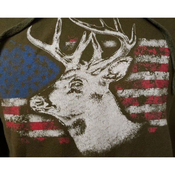 Rugged Legacy Mens Large Olive Green American Flag Buck Deer Heavyweight Hoodie - Picture 2 of 12